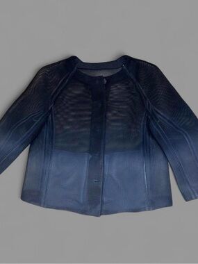 Armani Collezioni Women’s Slate Blue Mesh Open Front Snap Jacket Size 10 US